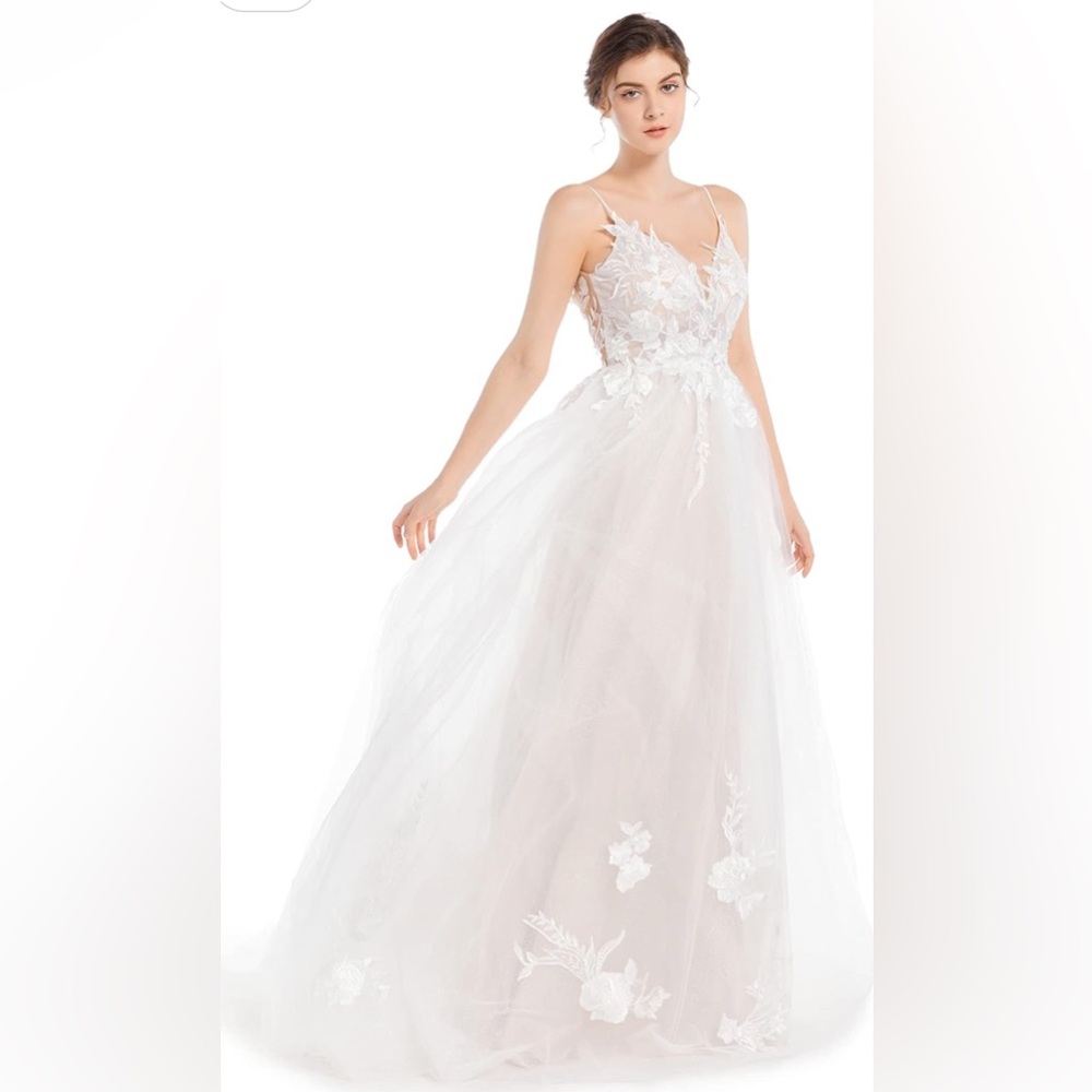Women's Wedding Dresses Boho Sexy Spaghetti Straps Lace Bridal Gowns Open Back